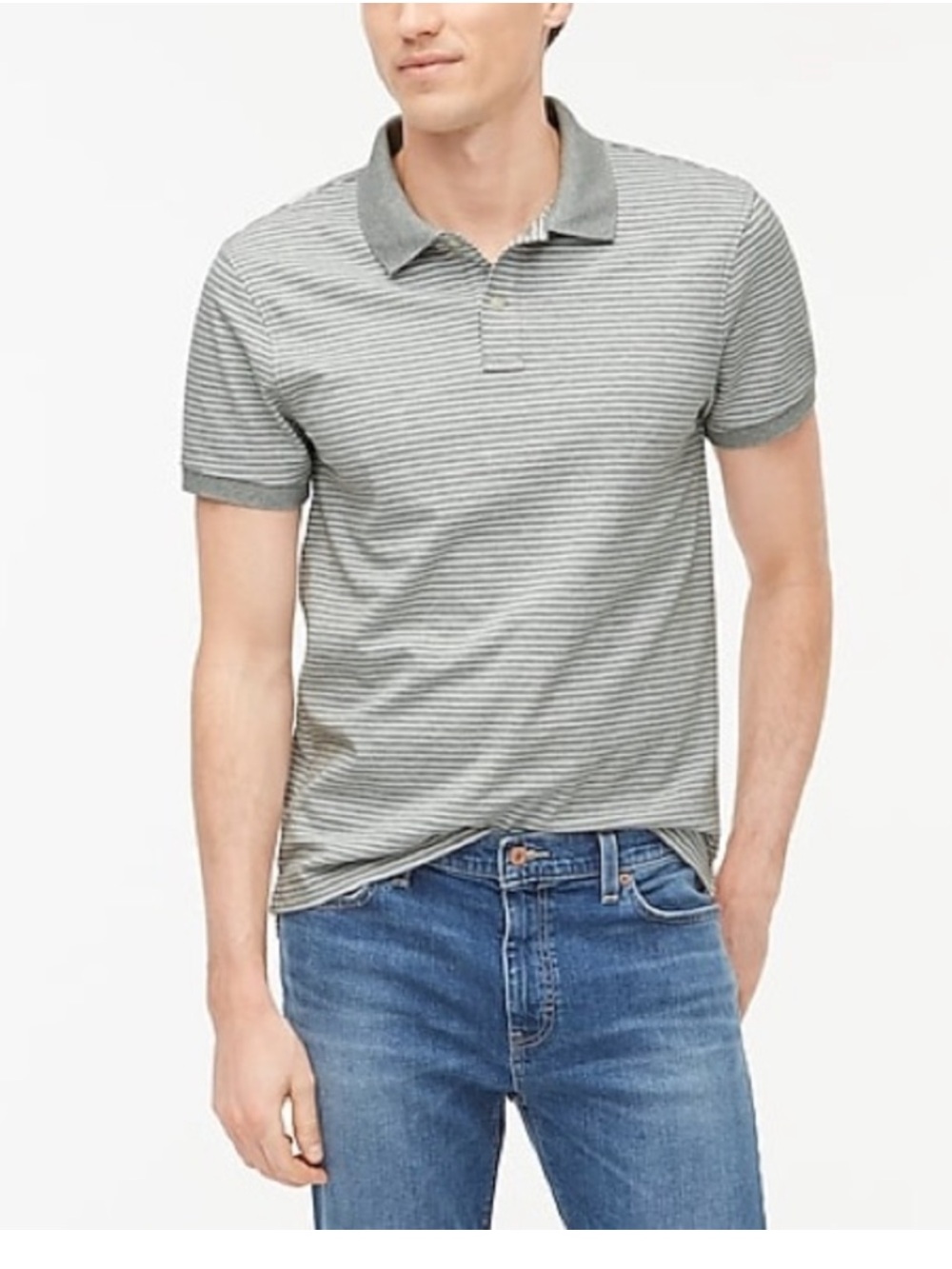 J. Crew light gray white striped flex pique polo